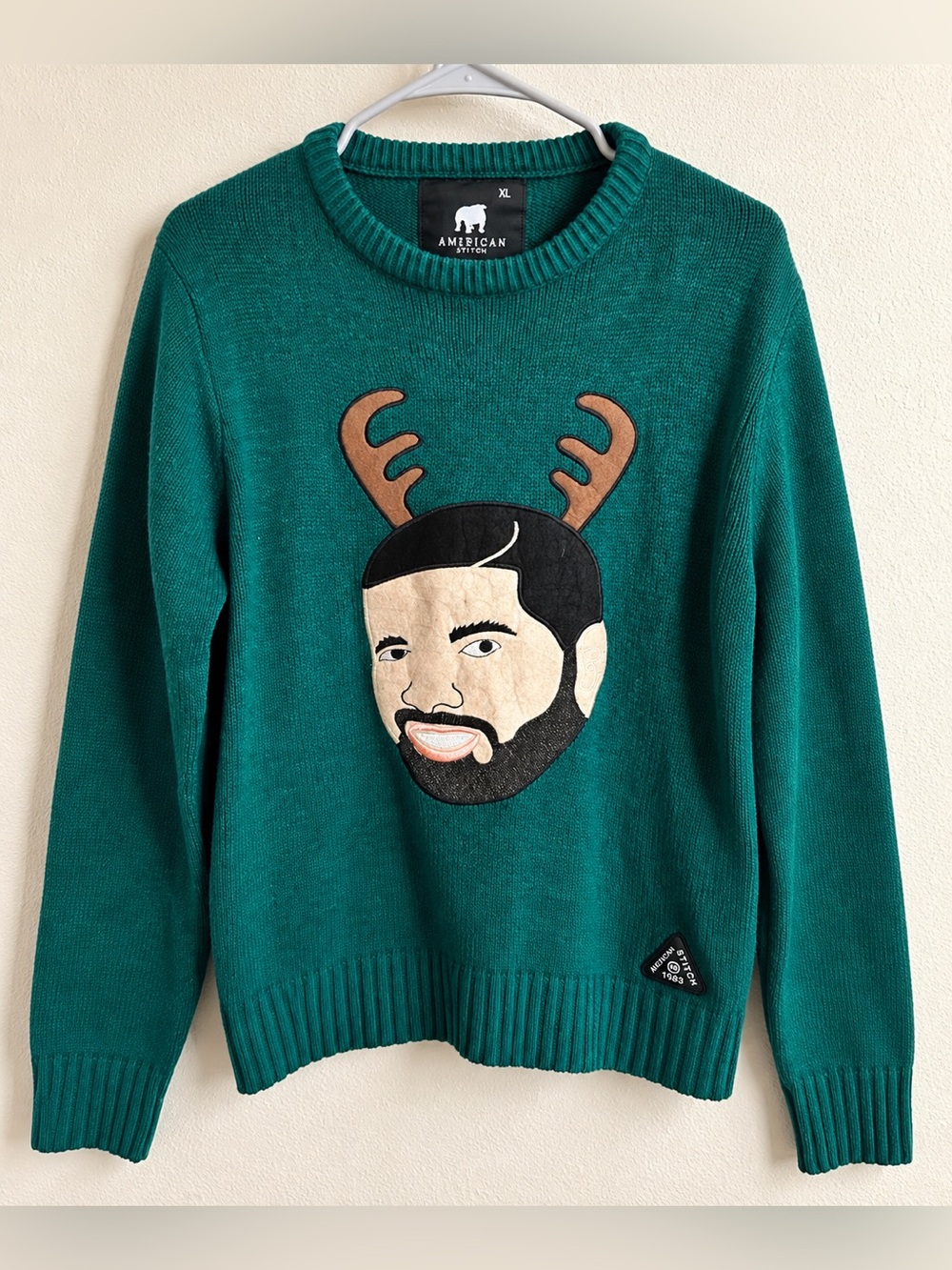 American Stitch Men’s XL Green Reindeer Graphic Christmas Sweater Holiday Novelt